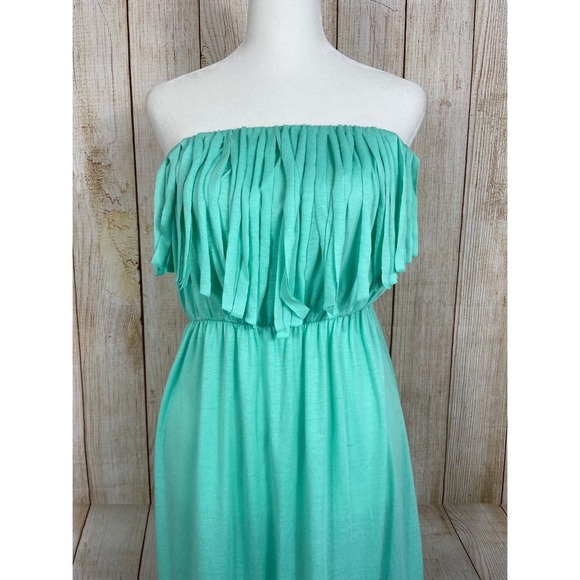 Bohemian Mint Fringe Strapless Dress - Picture 4 of 8